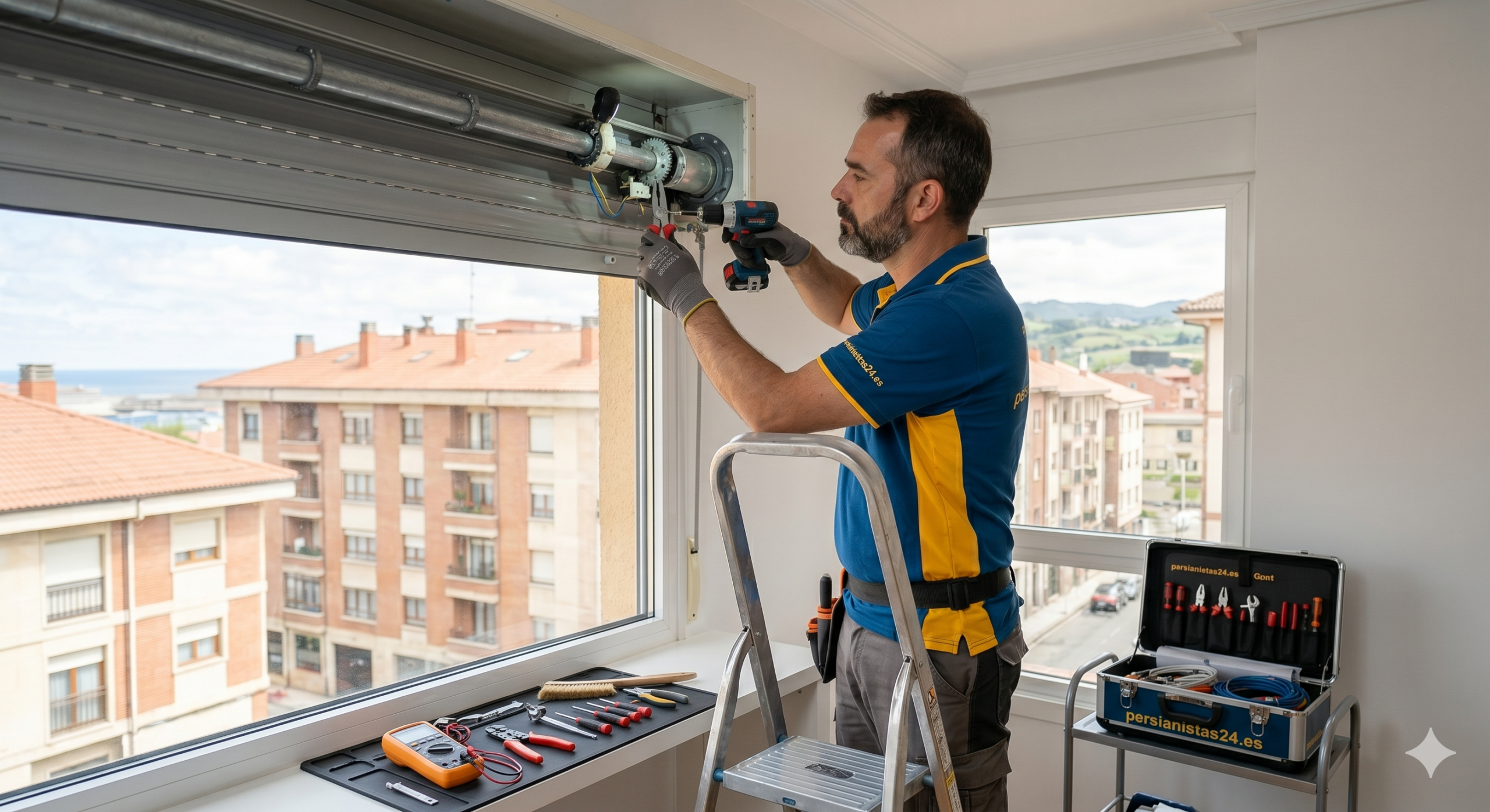 Técnico reparando persiana en Avilés